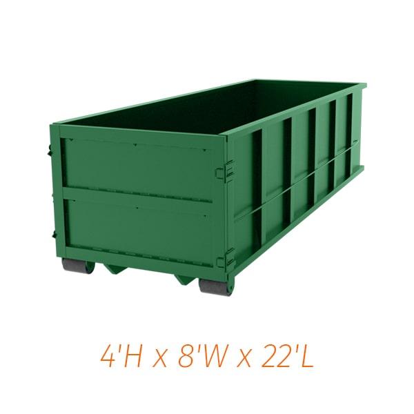 the rental period for the 20 yard dumpsters varies depending on your needs, from a few days to several weeks